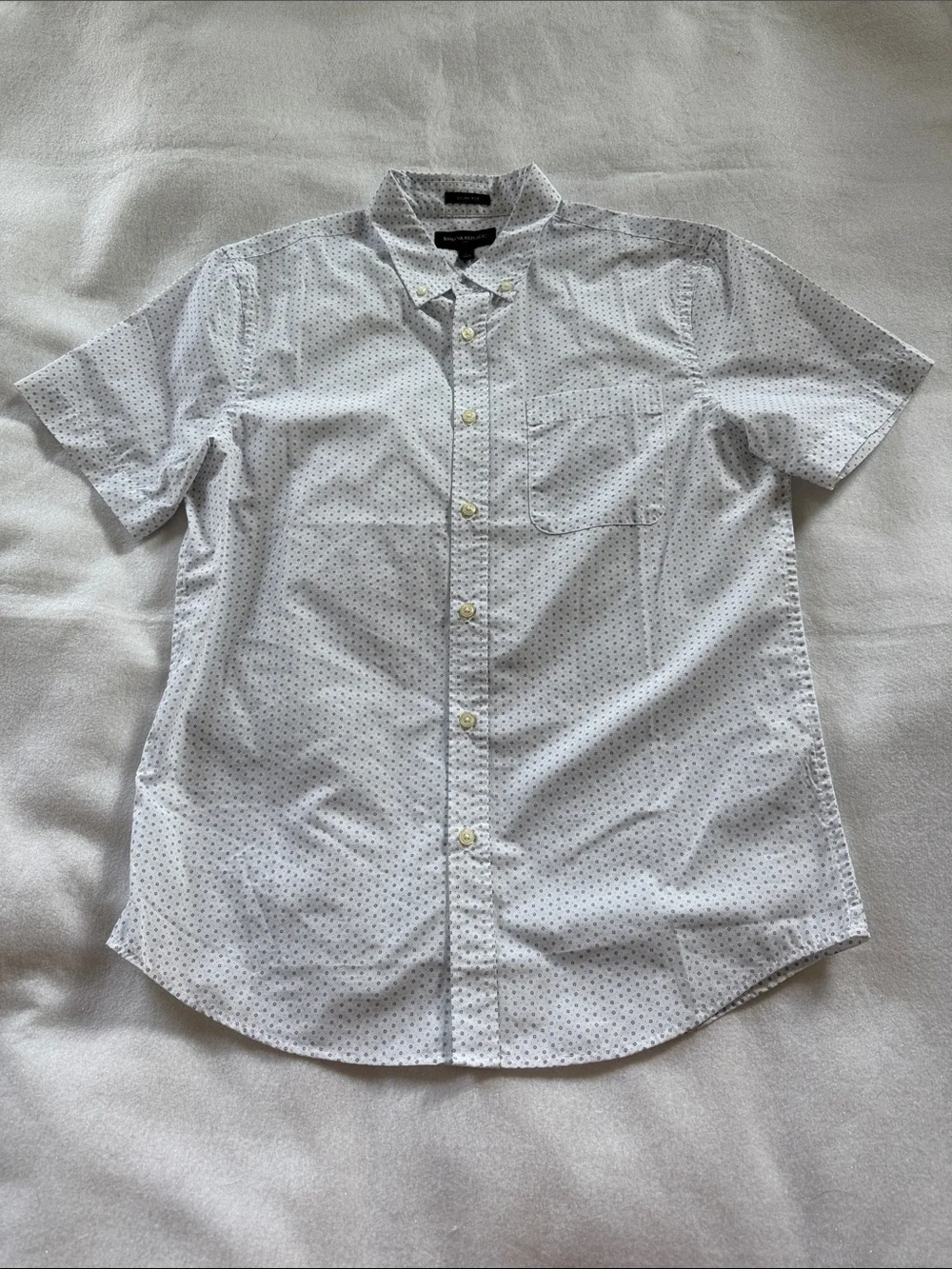 Banana Republic Short-Sleeve White Button-Down with Micro Dot Pattern